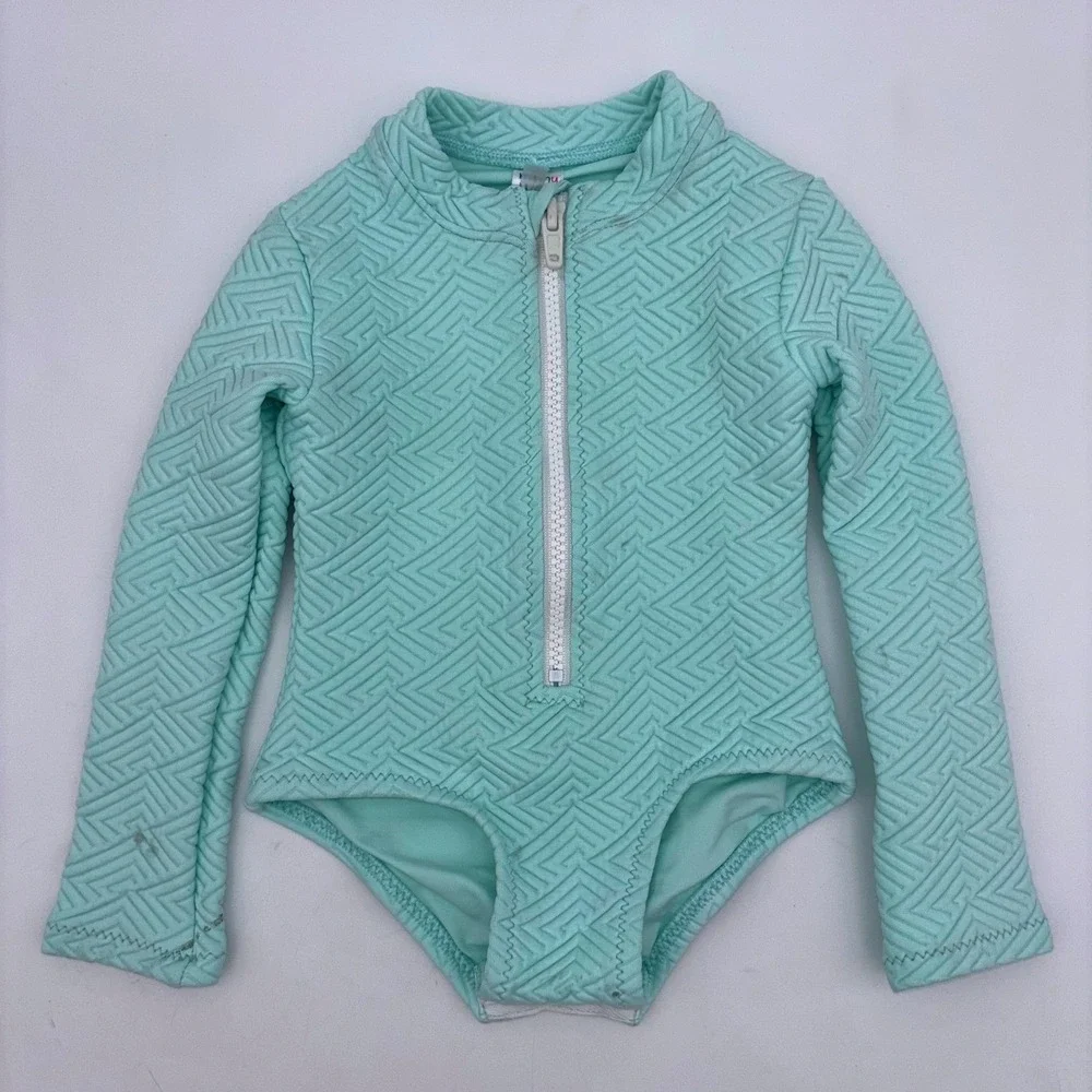 MINNY‎ WET Little Girl Rash Guard Swimsuit Long Sleeve Toddler Mint One Piece 2T